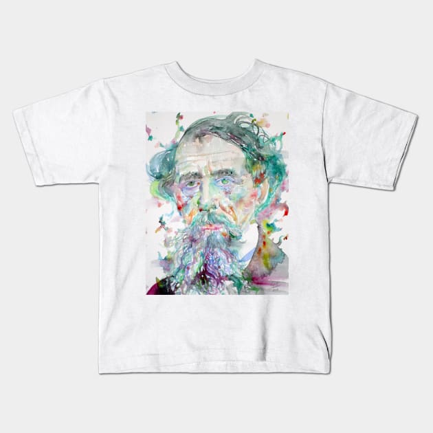 CHARLES DICKENS watercolor portrait .4 Kids T-Shirt by lautir